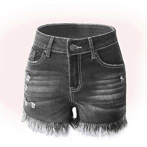 Women's Casual Ripped Denim Distressed Skinny Stretchy Shorts Hot Pants Jeans